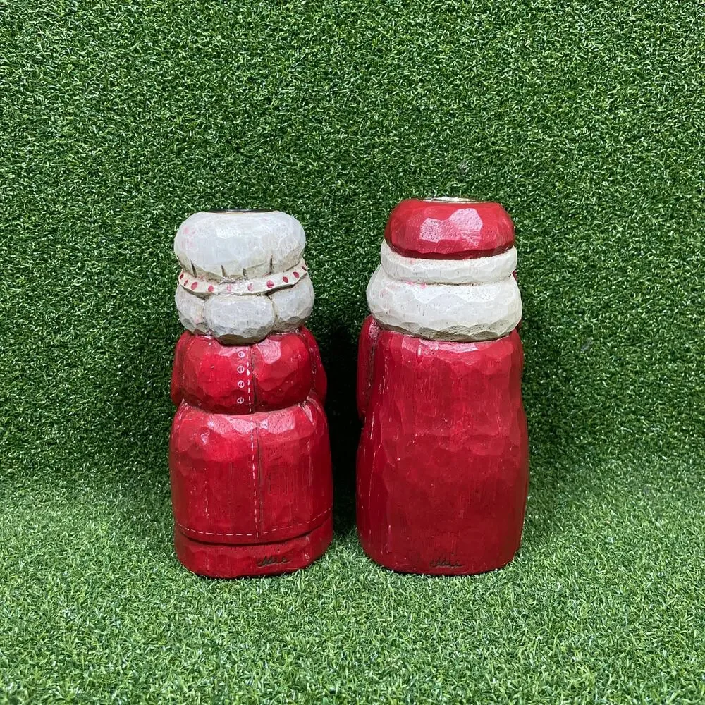Eddie Walker Midwest of Cannon Falls Santa Mrs Claus Candle Holders Folk Art